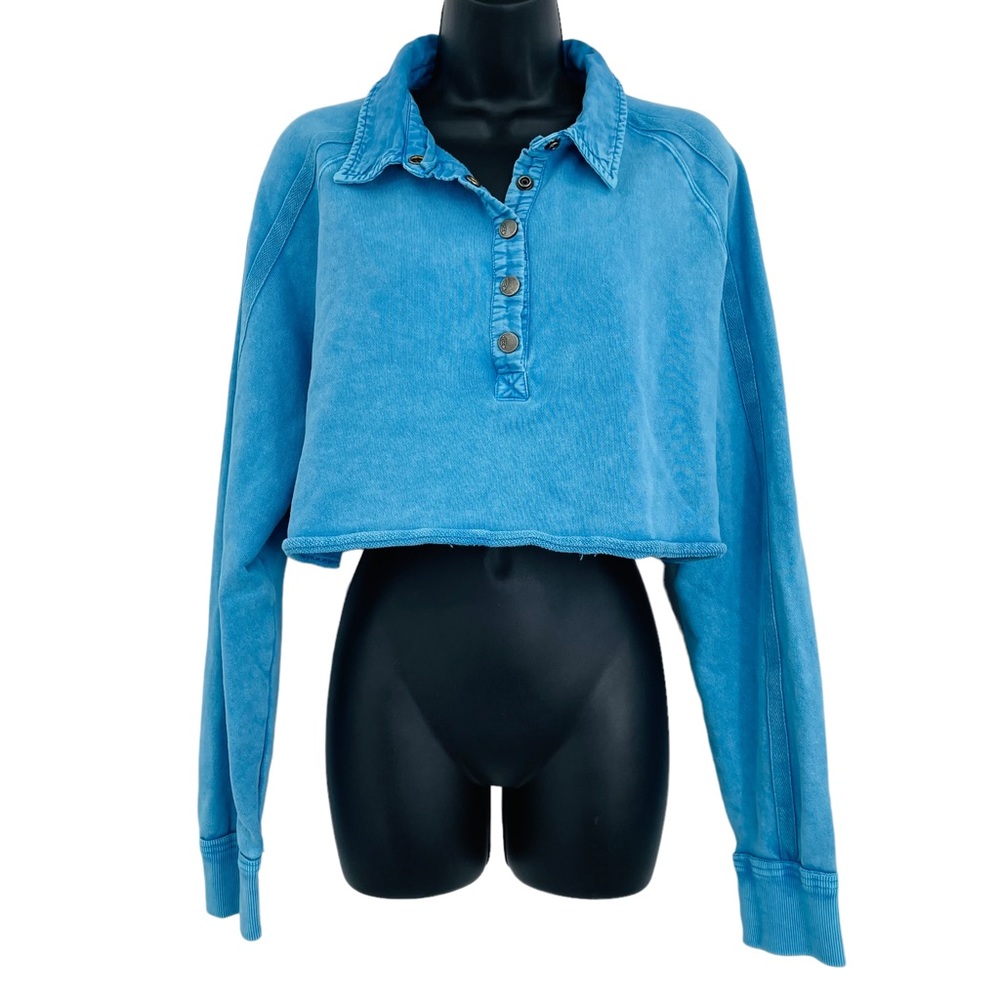 Free People Movement crop half snap pullover in St. Tropez blue women's size M